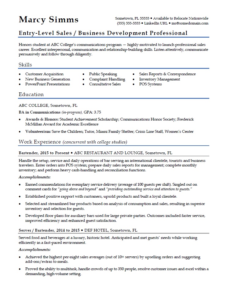 Entry Level Sales Resume Sample Monster com