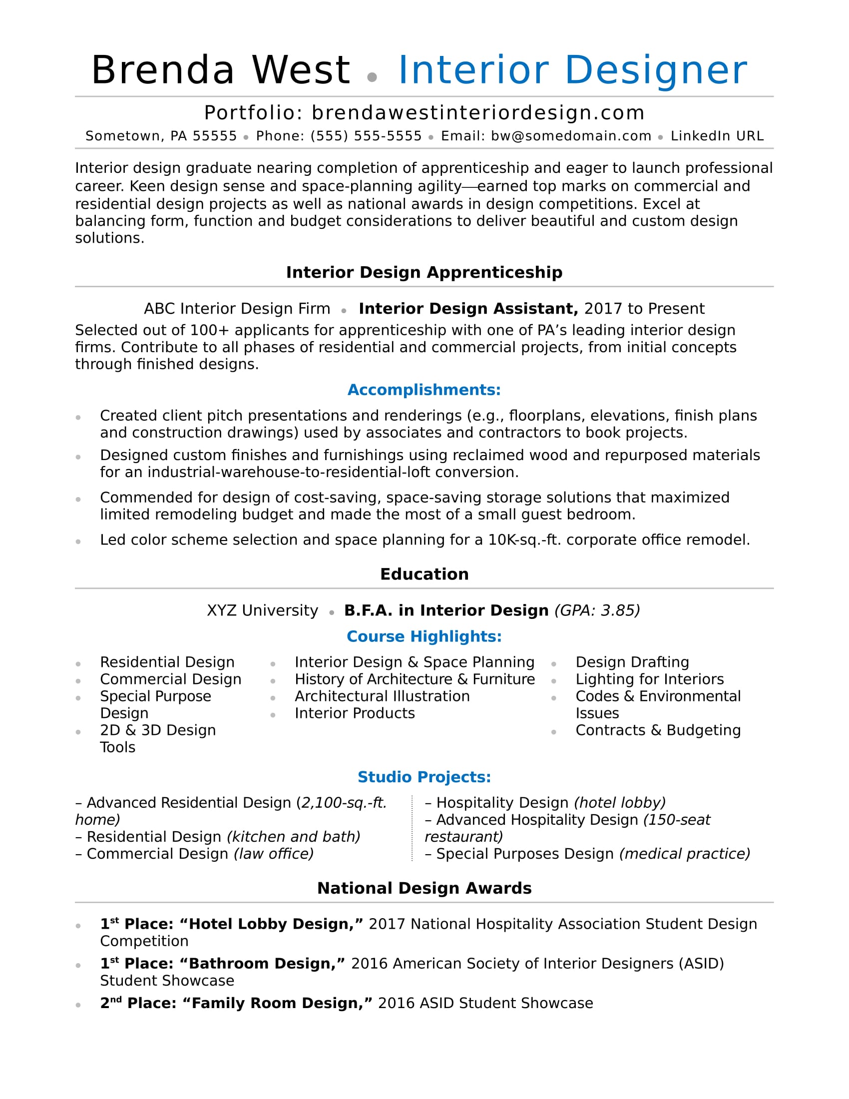 Interior Design Description For Resume