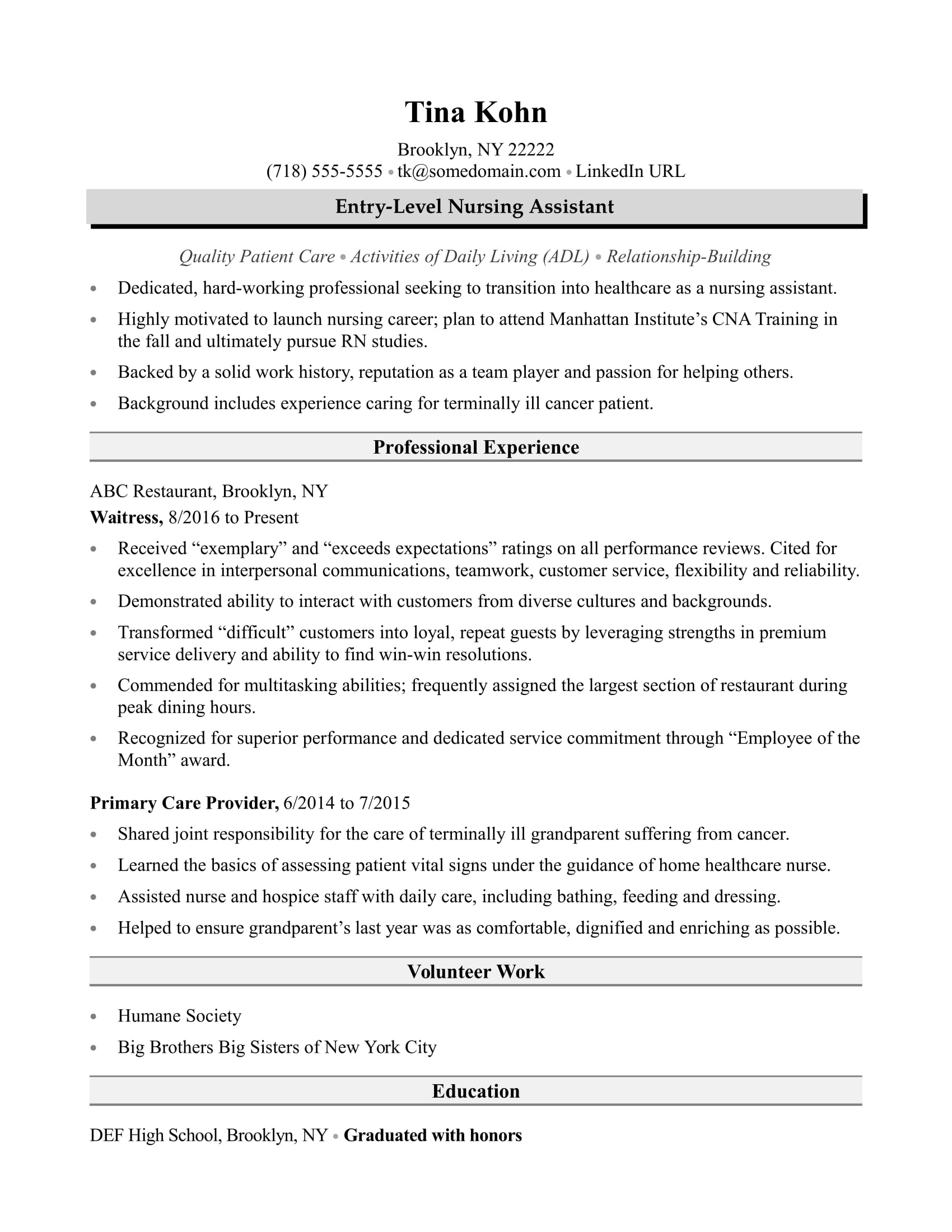 Nursing Assistant Resume Sample | Monster.com