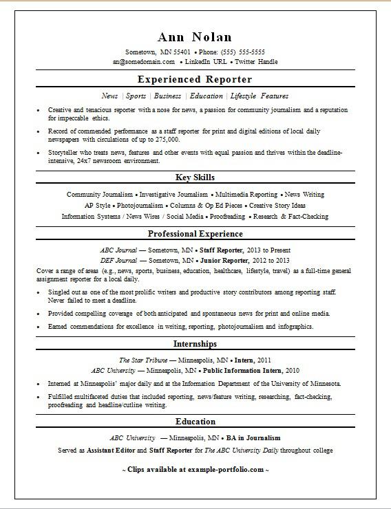 Reporter Resume Sample