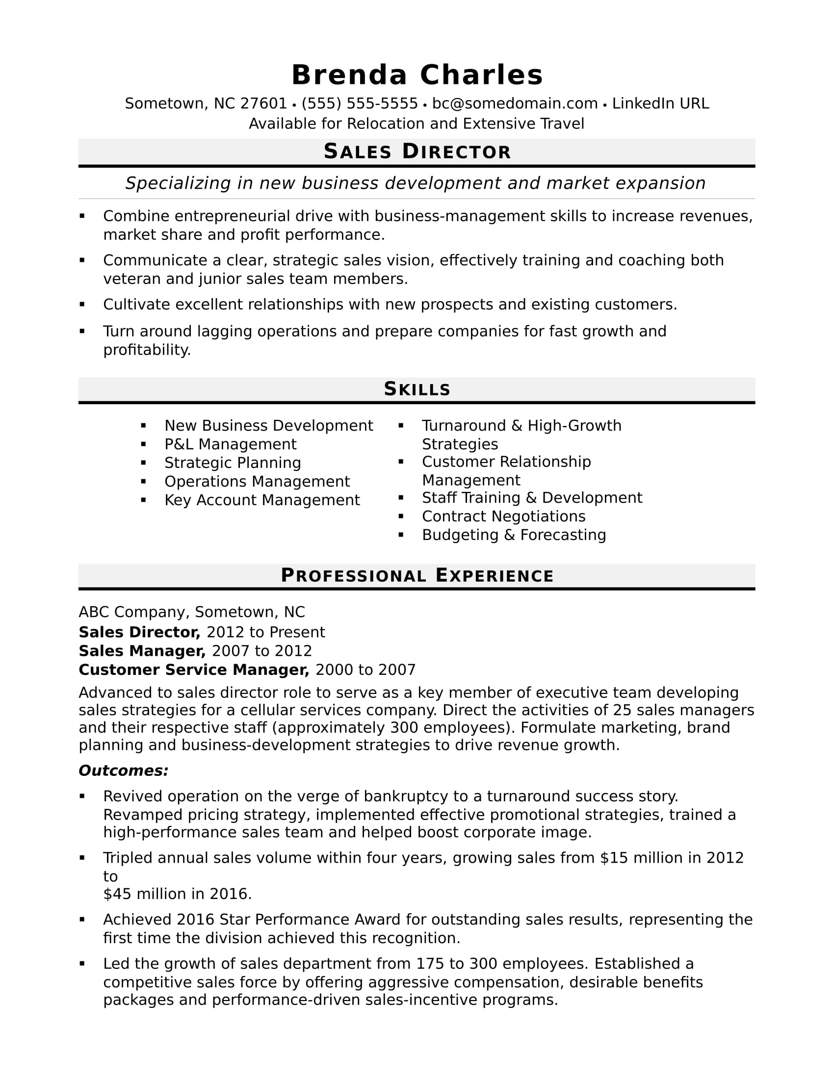 Sales Director Resume Sample