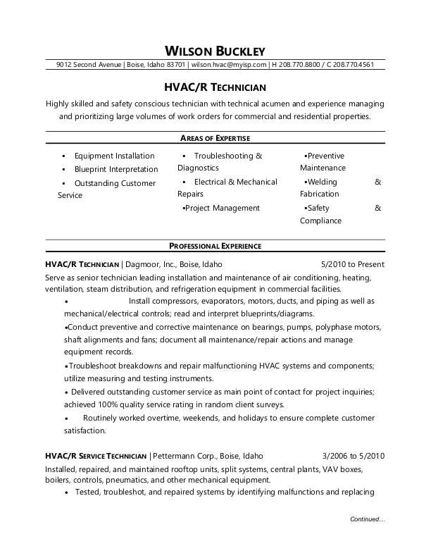 HVAC Technician Resume Sample  Monster.com