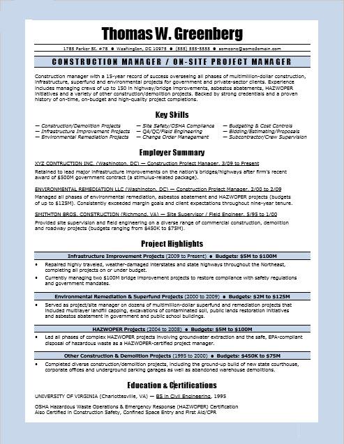 construction resume writers