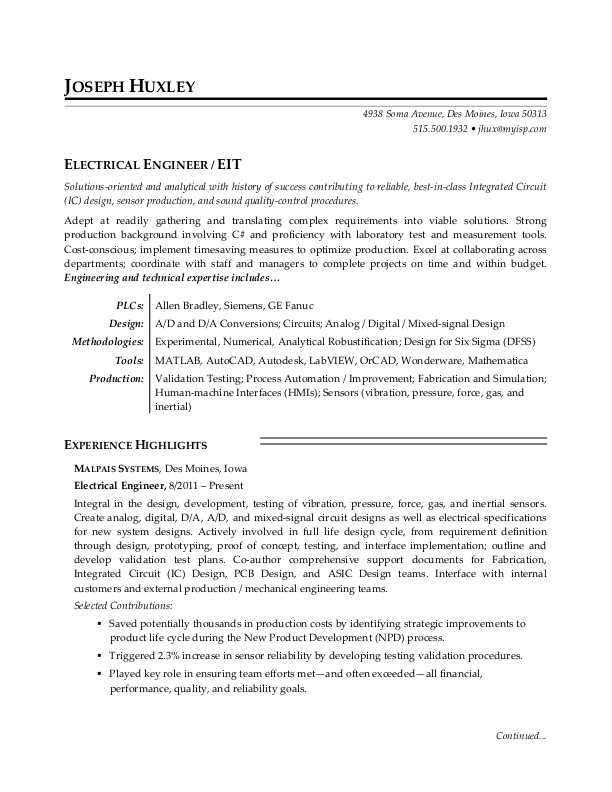 Electrical Engineer Resume Template from coda.newjobs.com