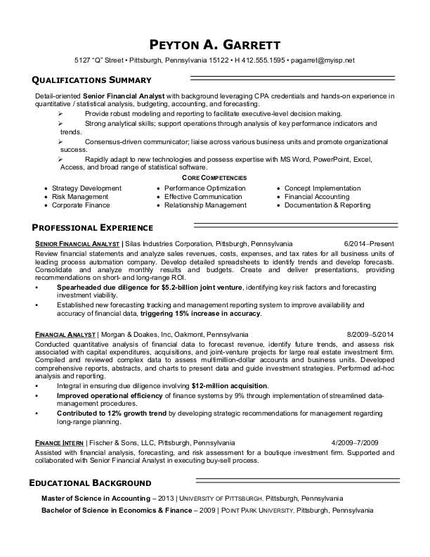 Financial Analyst Resume Sample