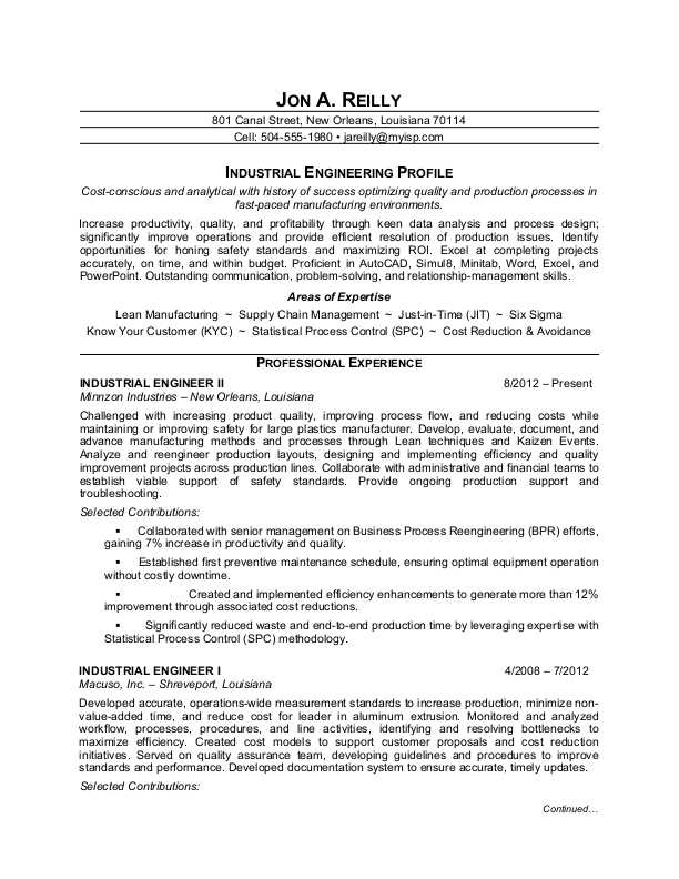 Cv Samples Industrial Engineer Industrial Engineering Sample Resume