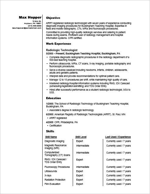 Radiographer Resume Sample  Monster.com