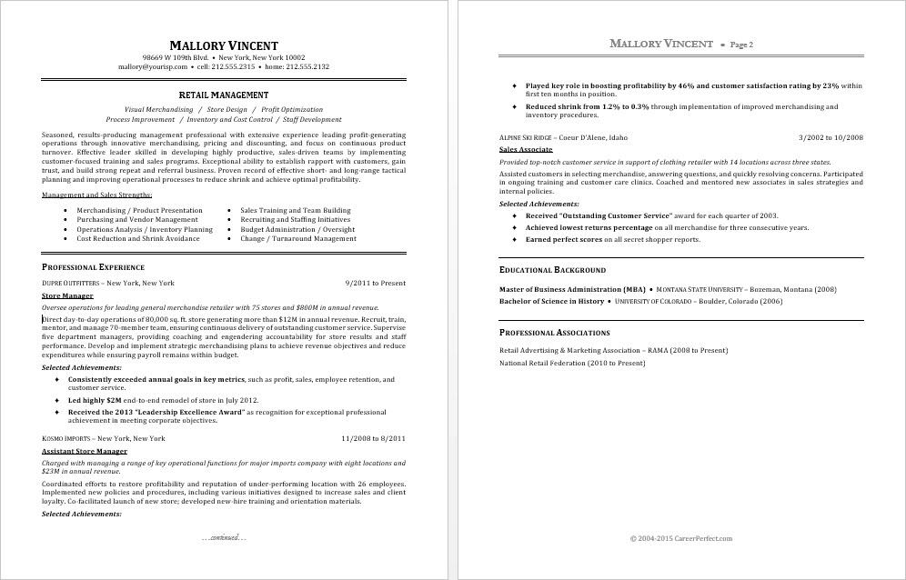 exchange description program job Manager  for  a Resume Monster.com Retail Sample