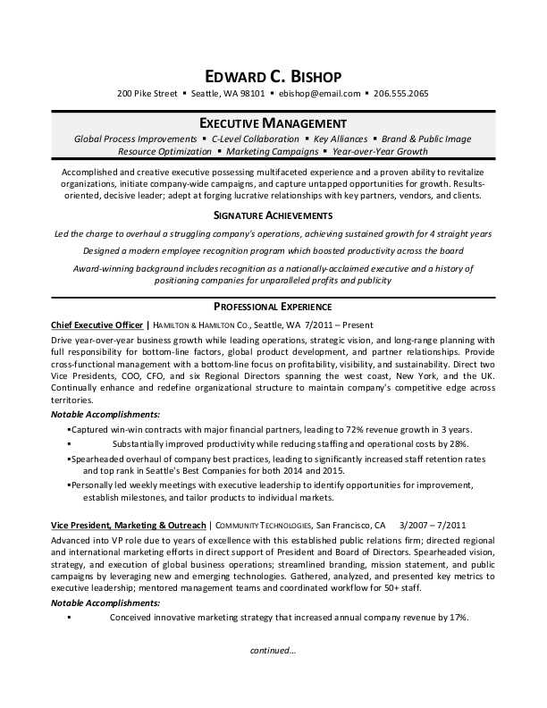 Executive Manager Resume Sample Monster Com