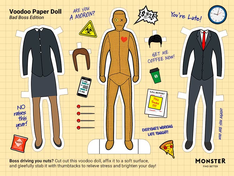 Stabbing a voodoo doll of your boss could improve your day