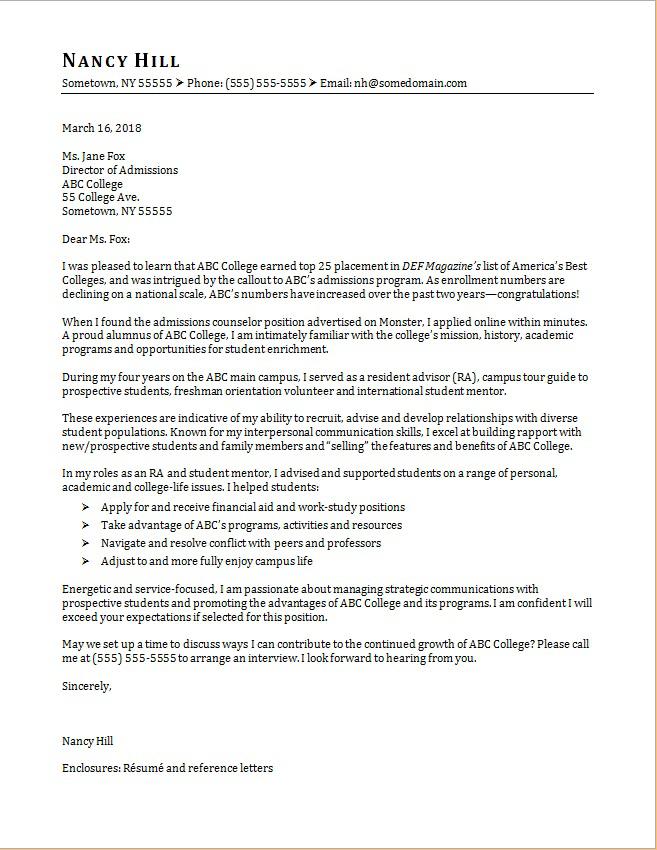 College Admissions Cover Letter from coda.newjobs.com