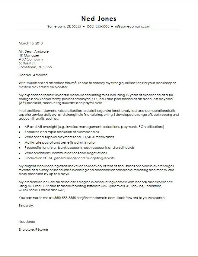 cover letter for bookkeeping post