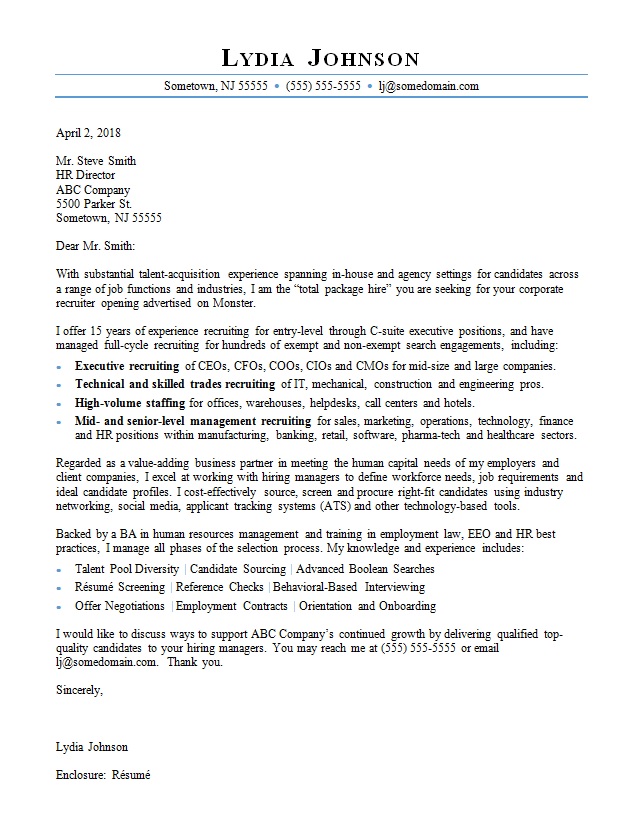Recruiter Cover Letter Sample Monster