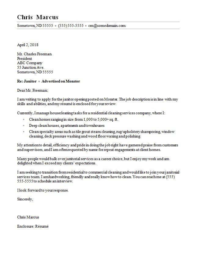 Cover Letter Sample Janitor - Professional Janitor Cover ...