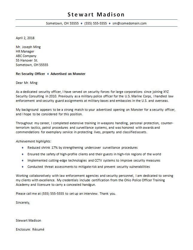 Sample Cover Letter For Security Guard Job - Job Retro