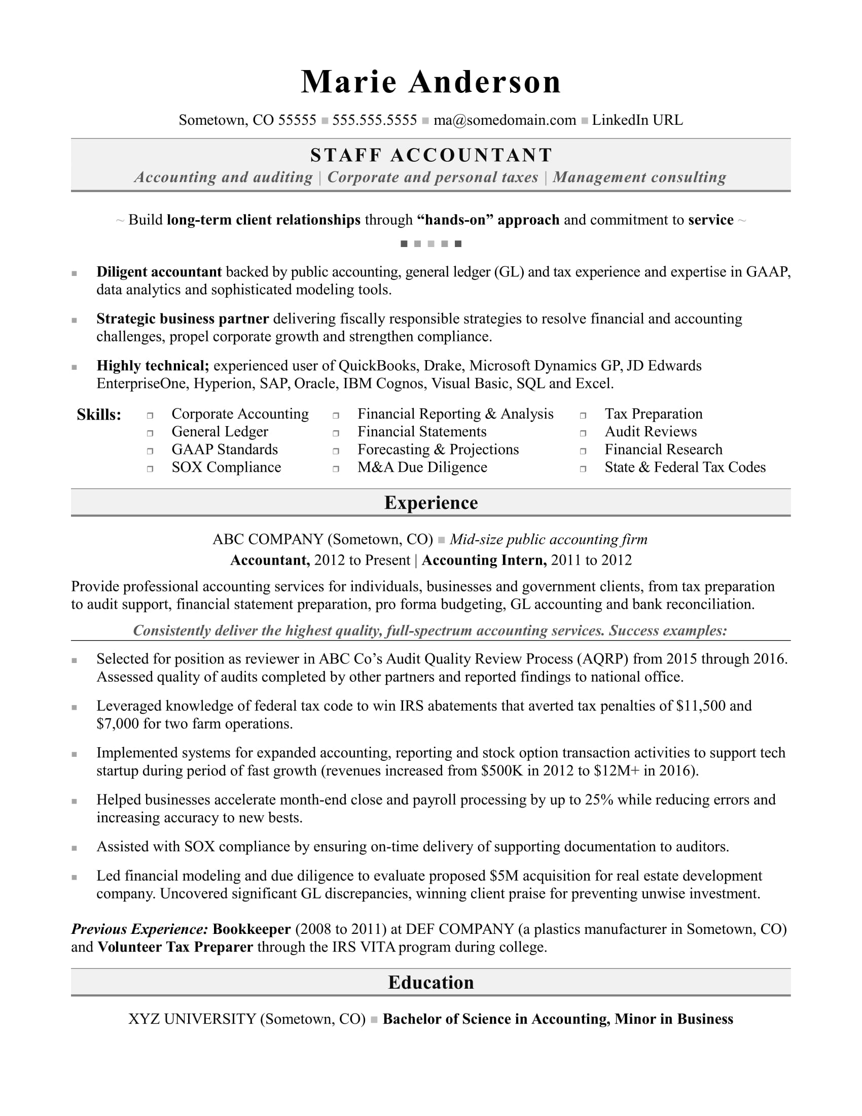 examples of resume summary for accounting