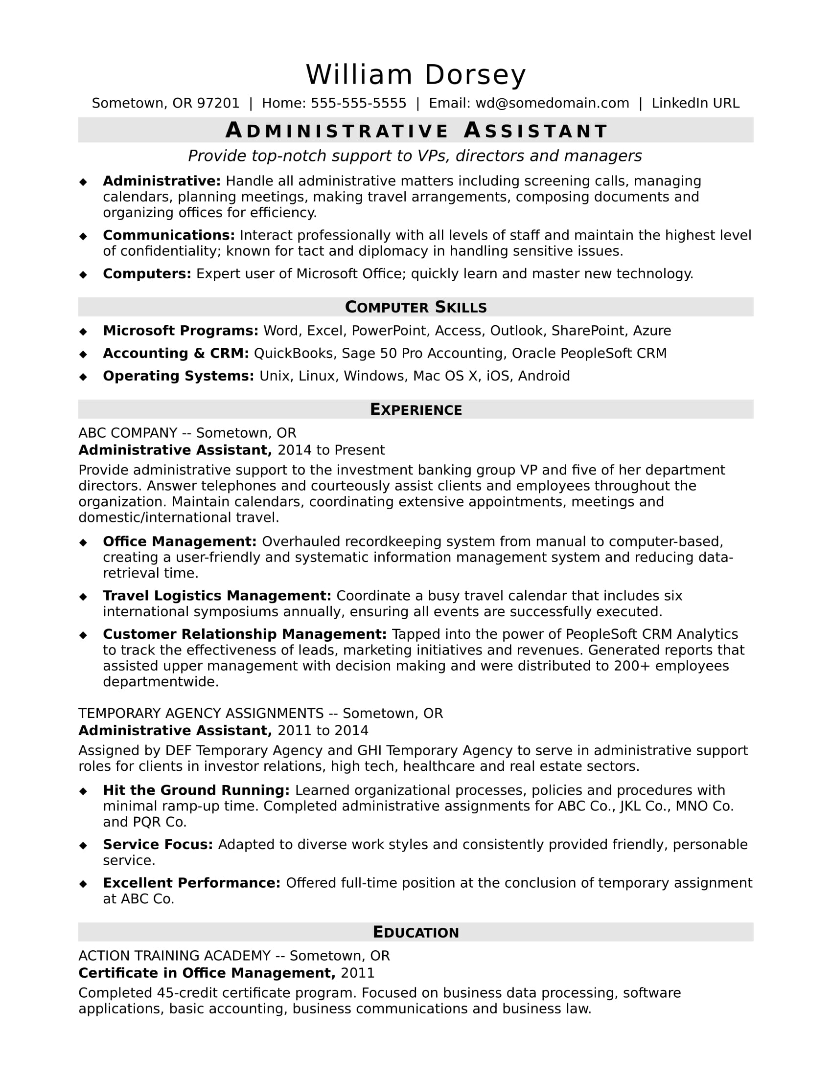 Administrative Assistant Resume Sample Monster