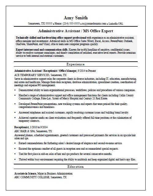 Temp Admin Resume Sample Monster Com   Administrative Assistant Temp 