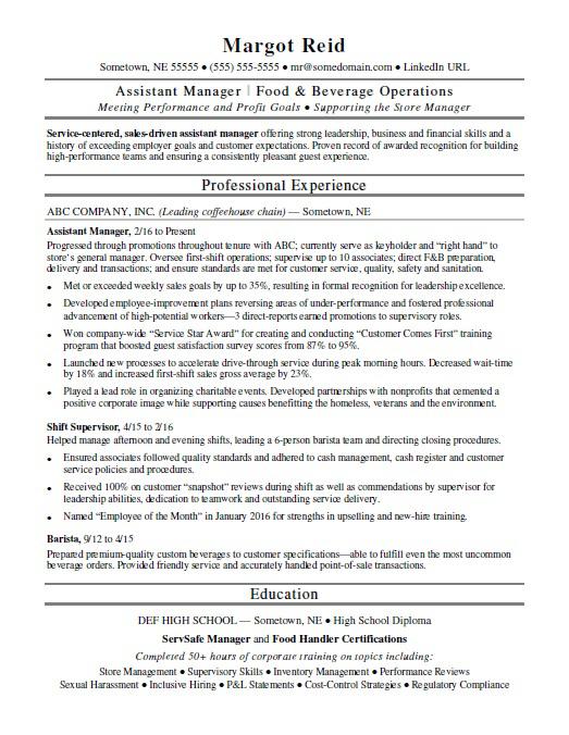 Assistant Manager Resume Monster