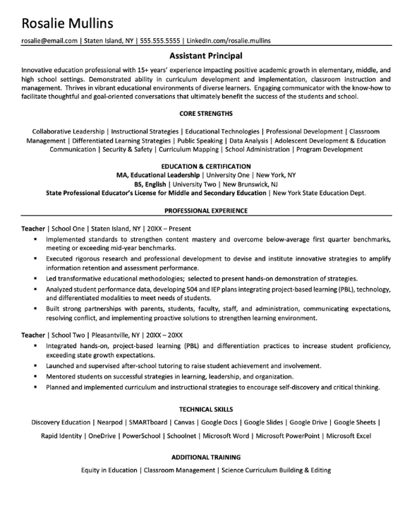 Assistant Principal Resume Monster Com   Assistant Principal 