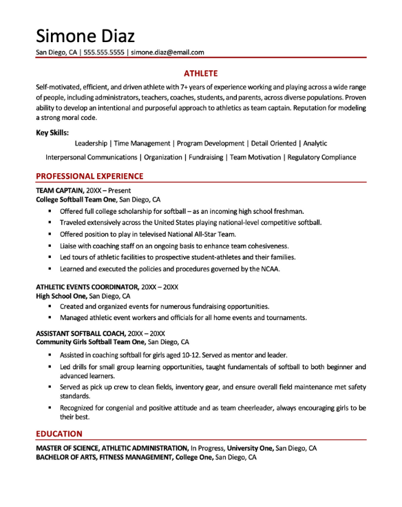 Athlete Resume Sample | Monster.com – Monster Jobs