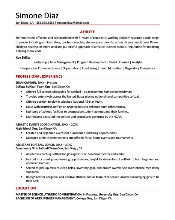 Athlete Resume Sample 