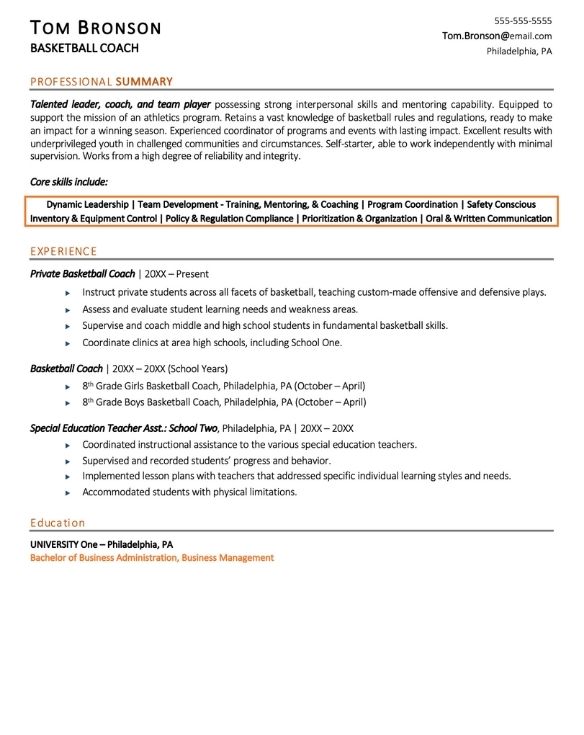 Basketball Coach Resume Sample Monster