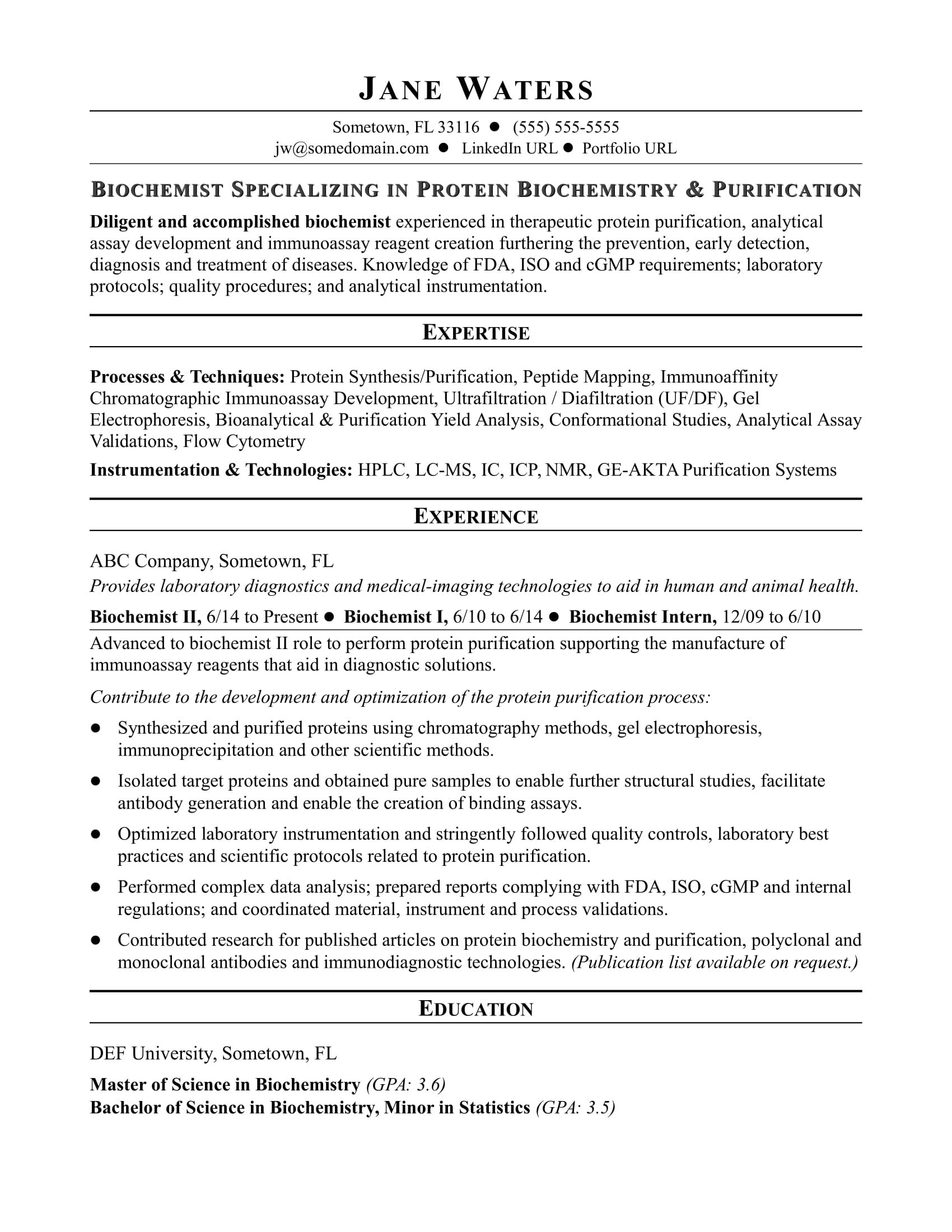 biochemist resume sample