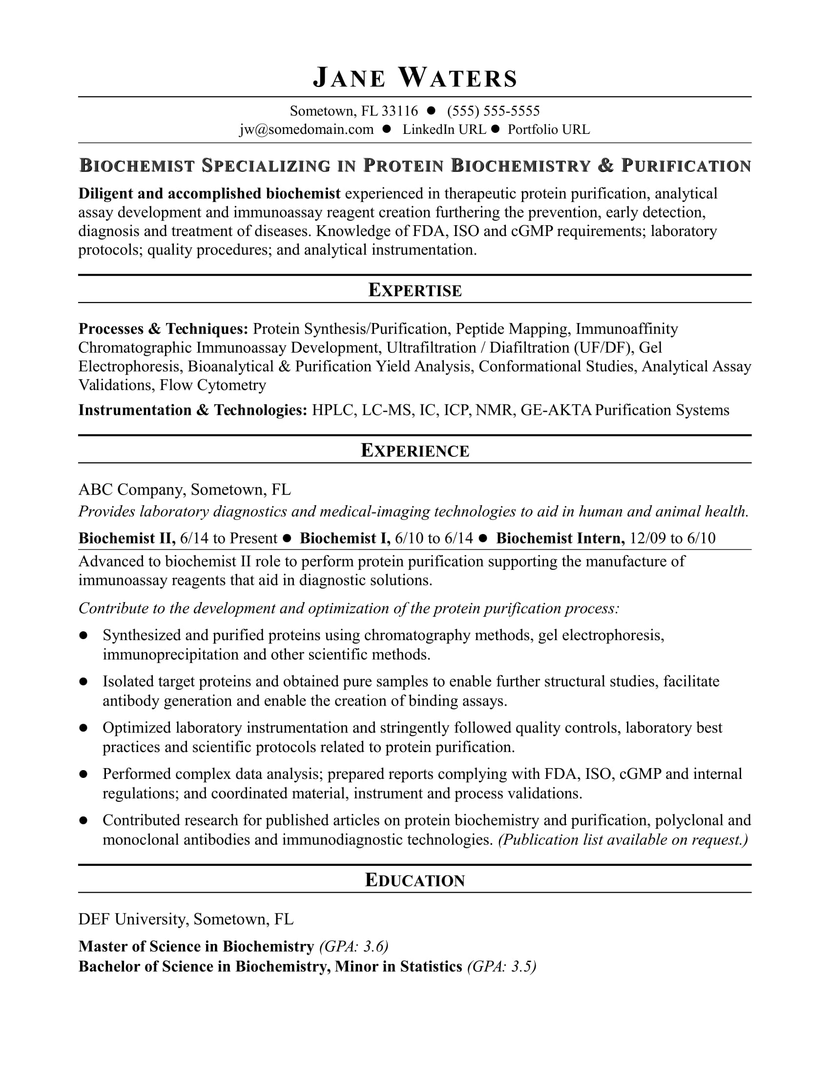 Biochemist Resume Sample