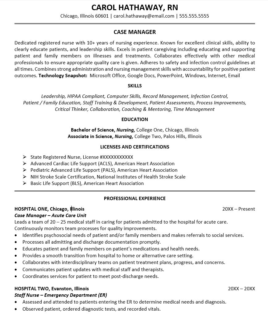 Case Manager Resume Monster