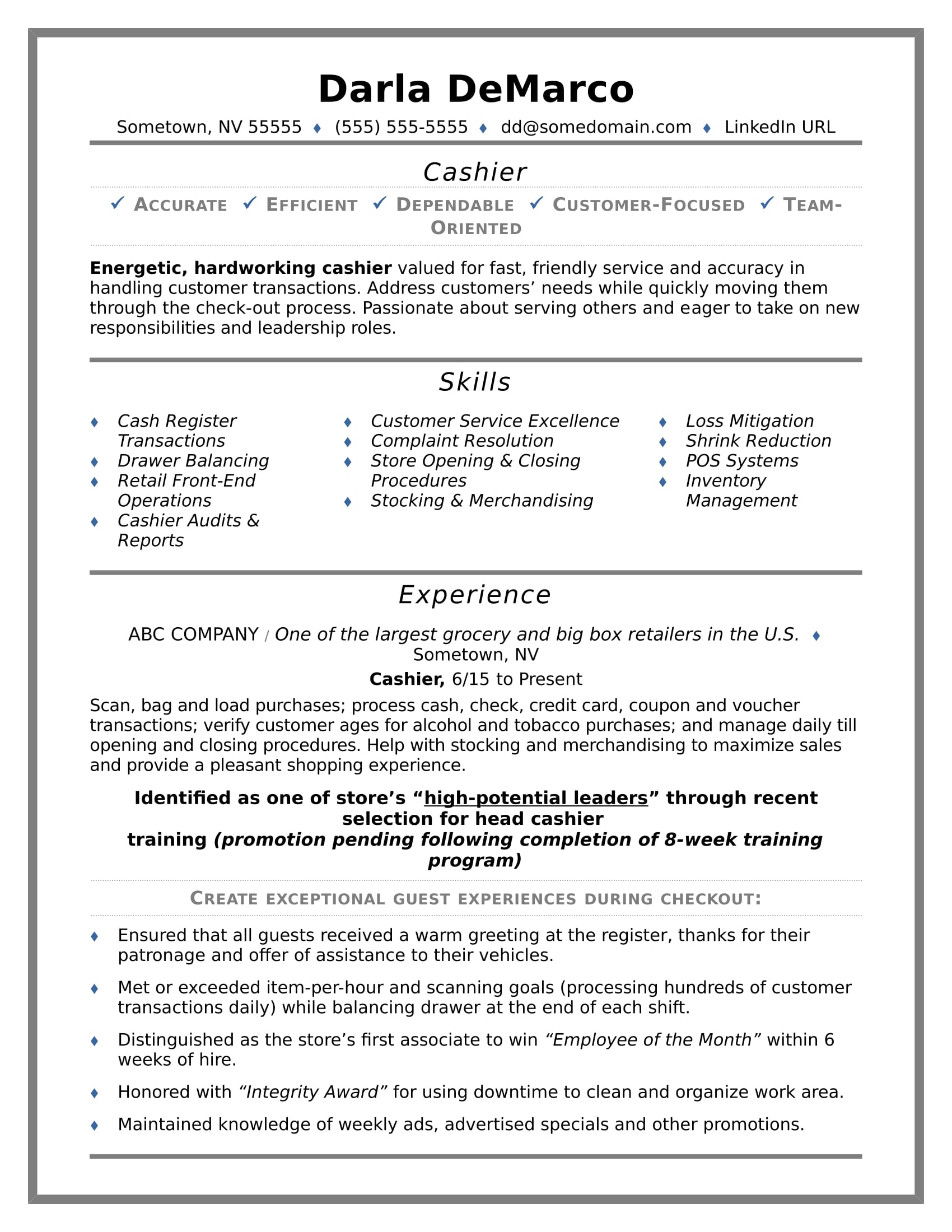 Cashier Resume Sample  Monster.com