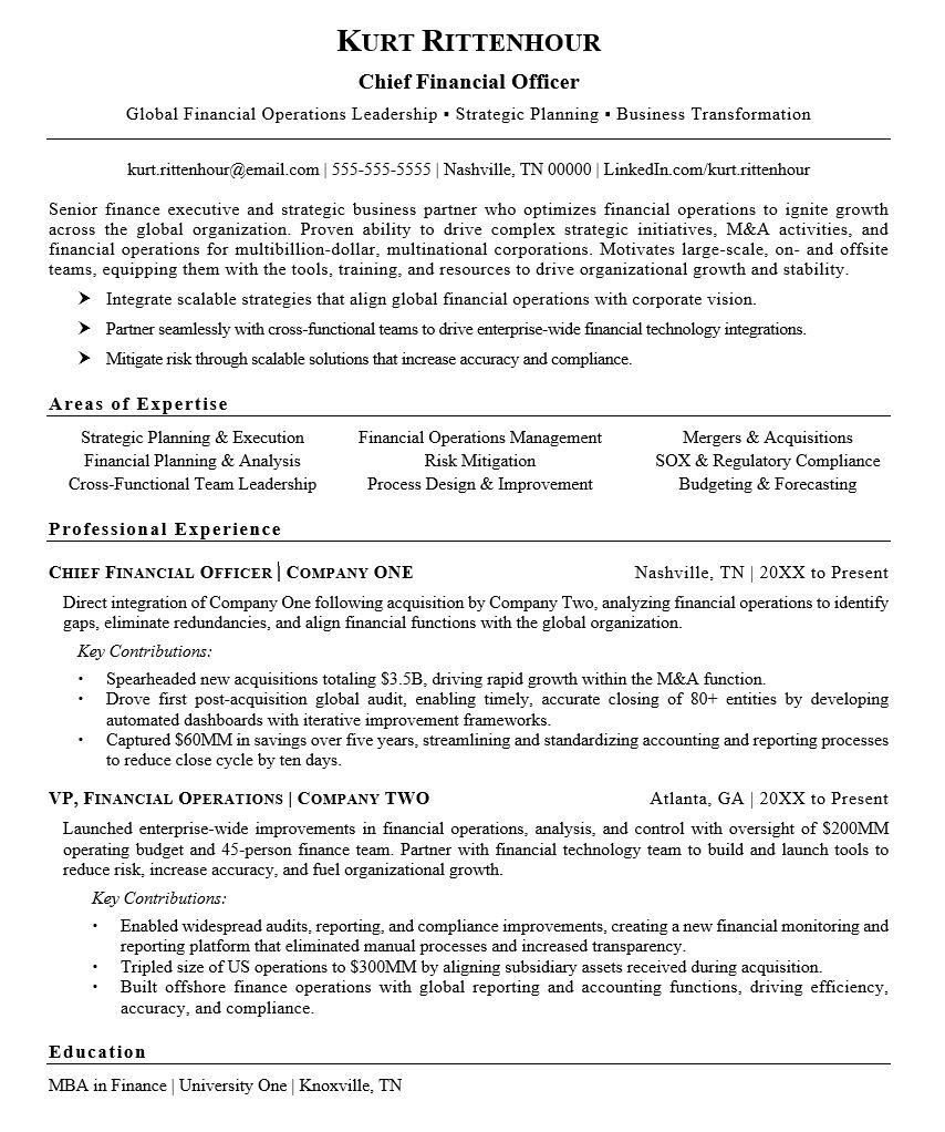 CFO Resume Example Monster