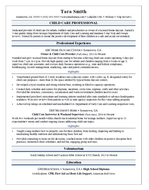 Child Care Resume Sample Monster Com   Child Care 