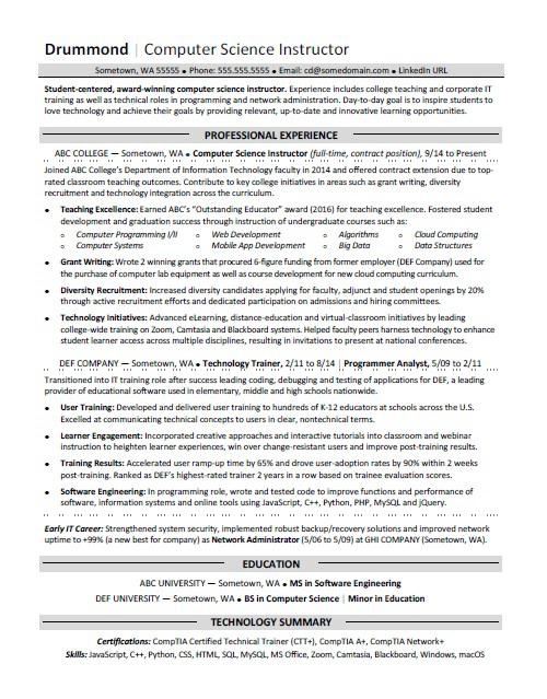 Puter Science Resume Sample