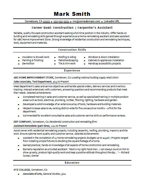 sales construction resume