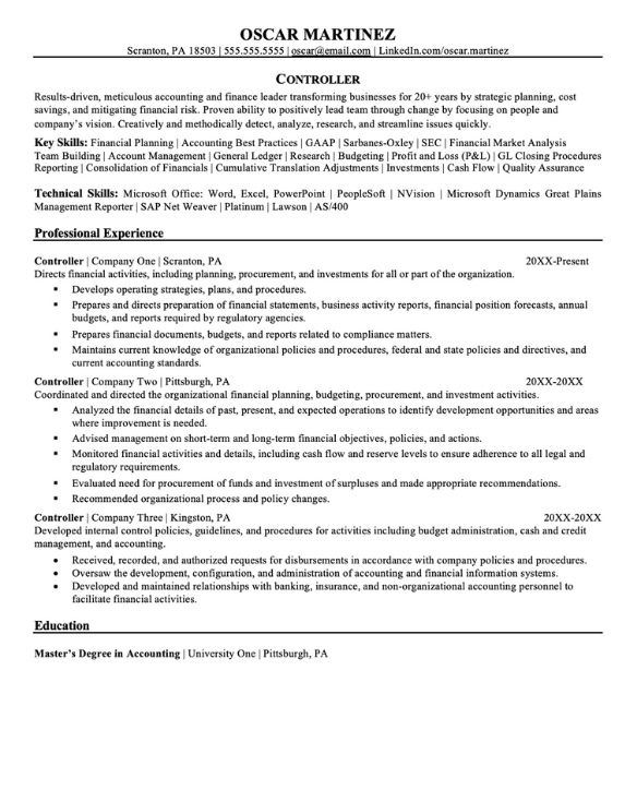 Controller Resume Template GerardoYim Blog