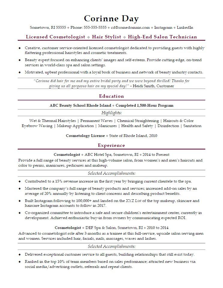 Cosmetologist Resume Sample | Monster.com