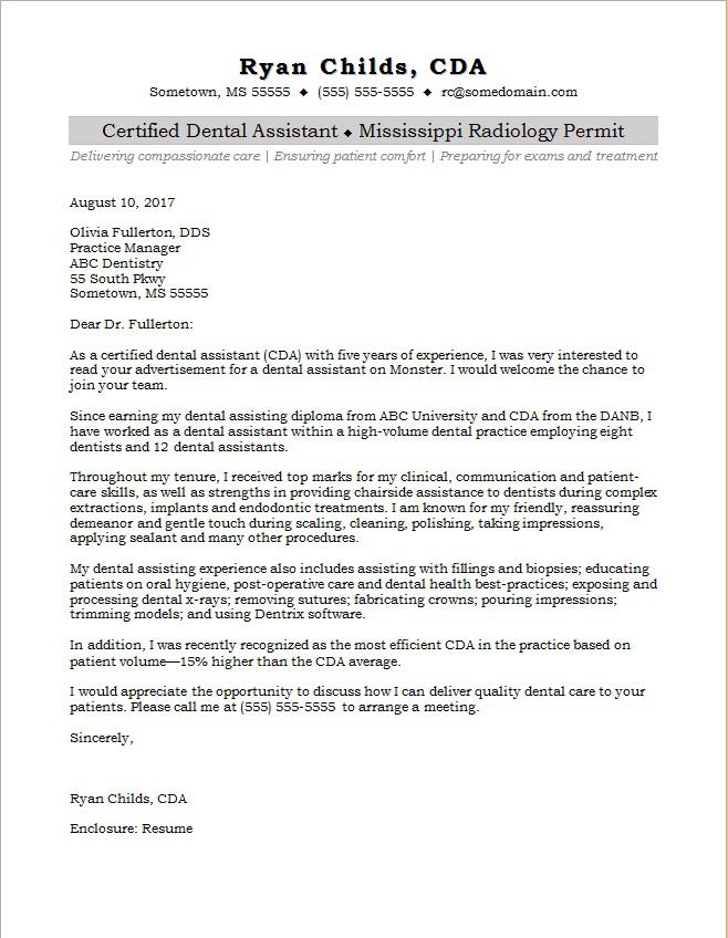 Dental Assistant Cover Letter Sample from coda.newjobs.com