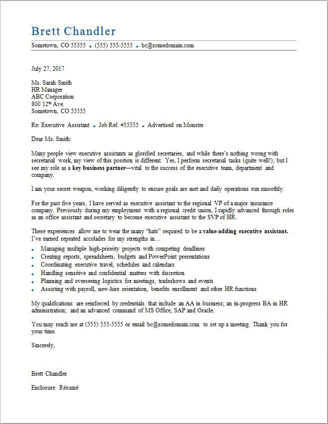 Executive Assistant Cover Letter Sample Monster Com