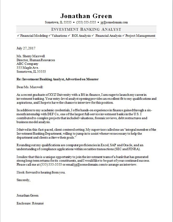 cover letter investment banker