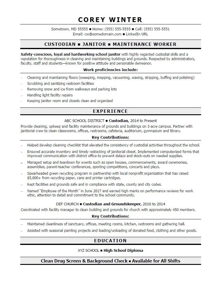 Custodian Resume Sample Monster Com   Custodian 