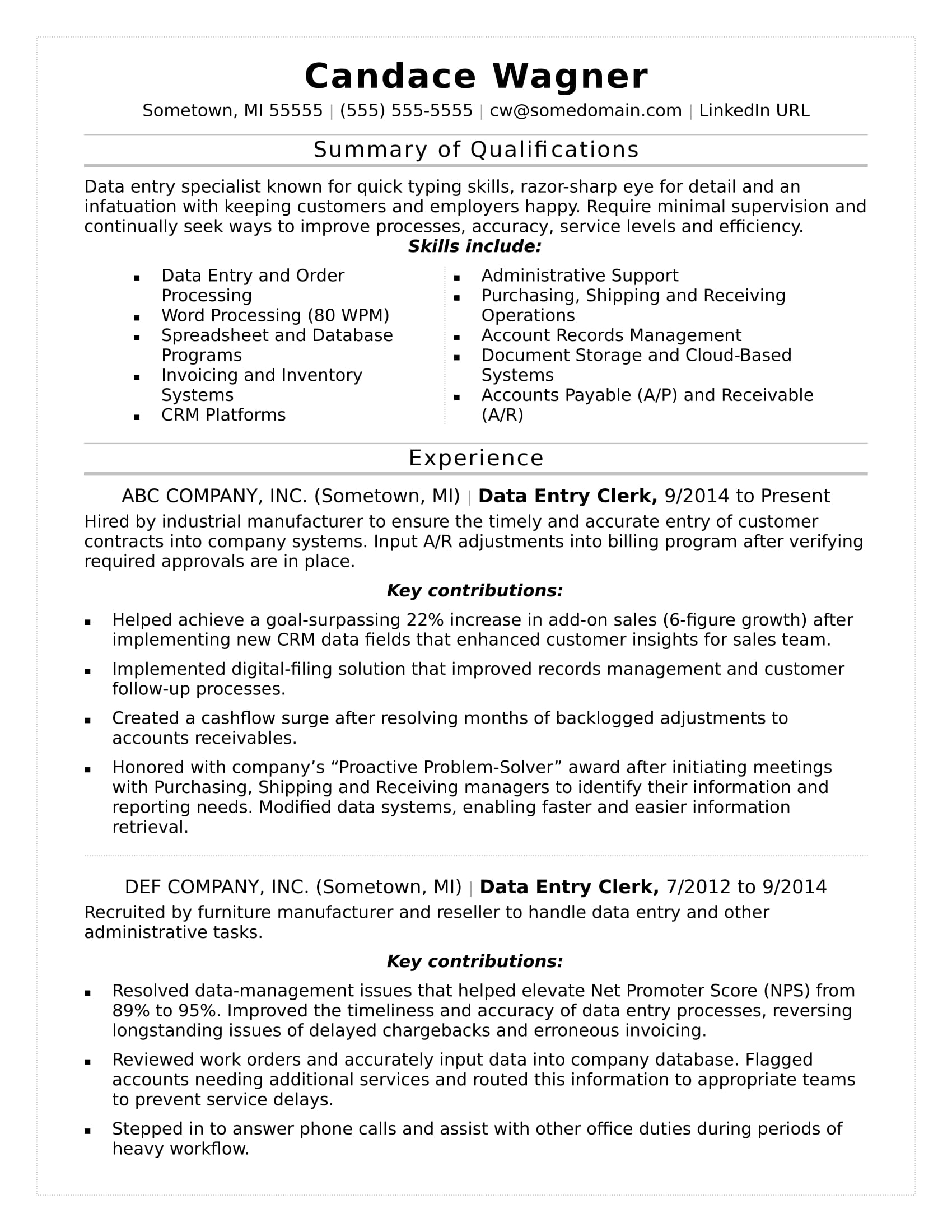 data entry job resume format