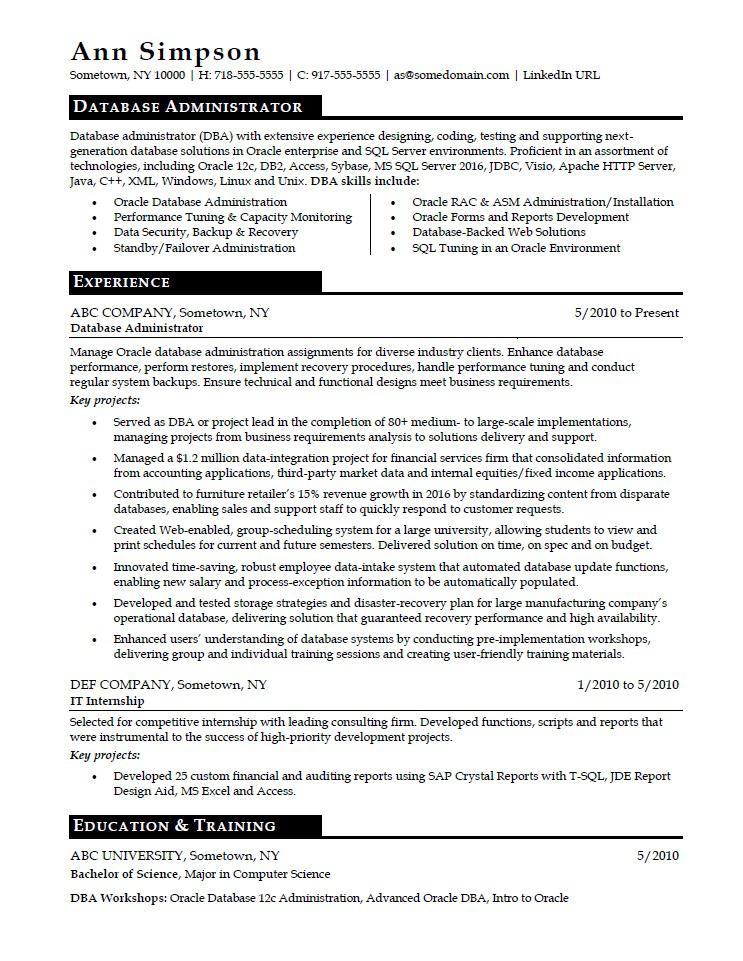 Database Administrator Resume Sample