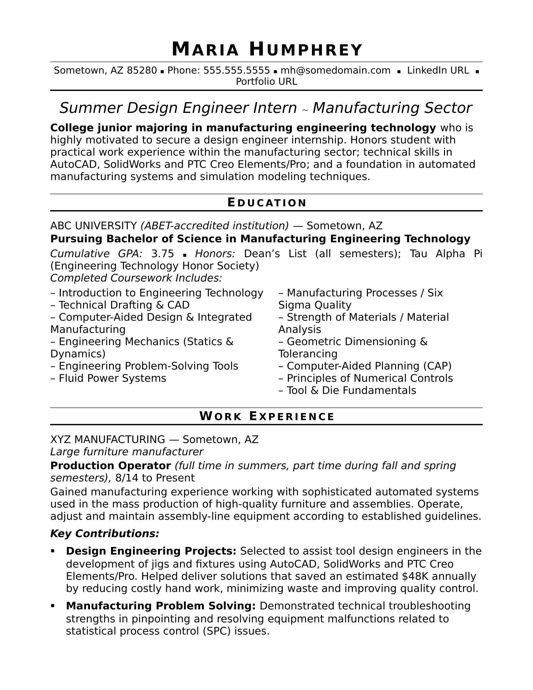 Sample Resume for an Entry-Level Design Engineer | Monster.com