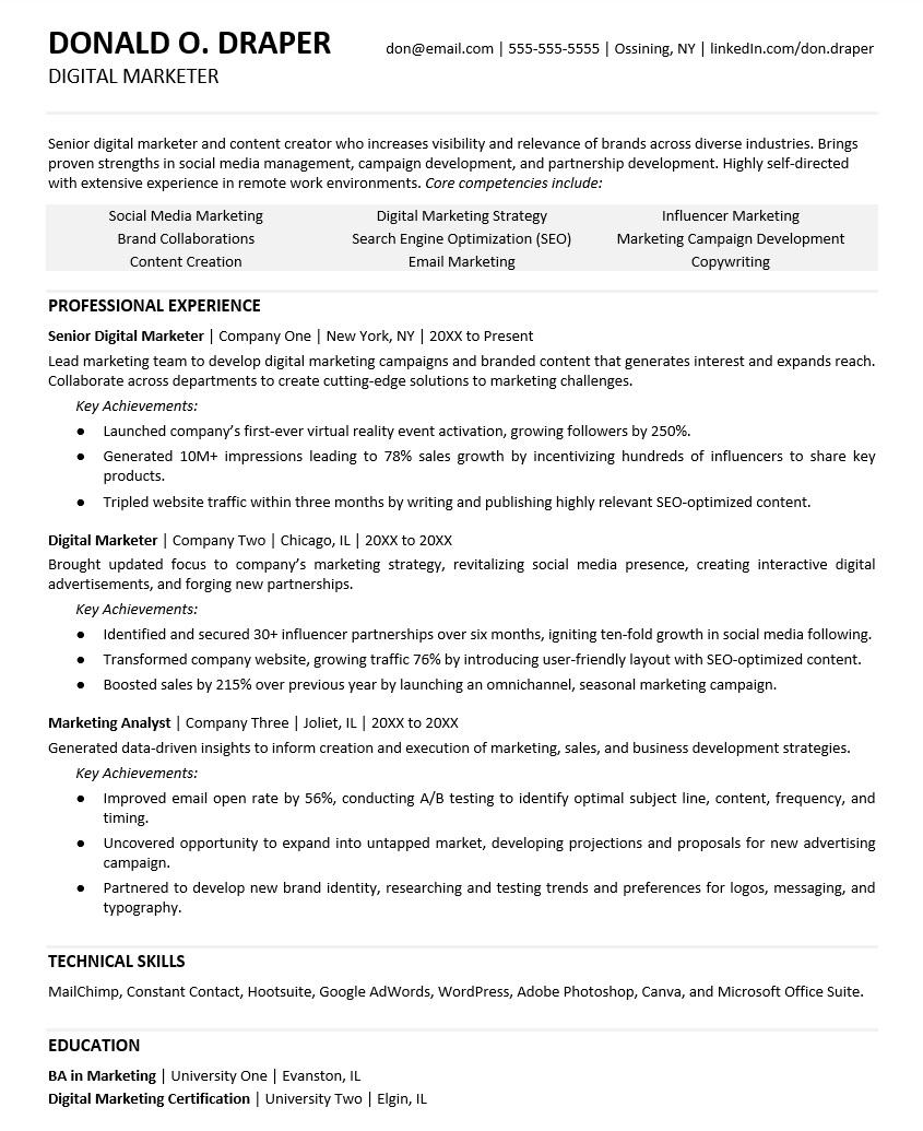 Digital Marketing Resume Sample Pdf