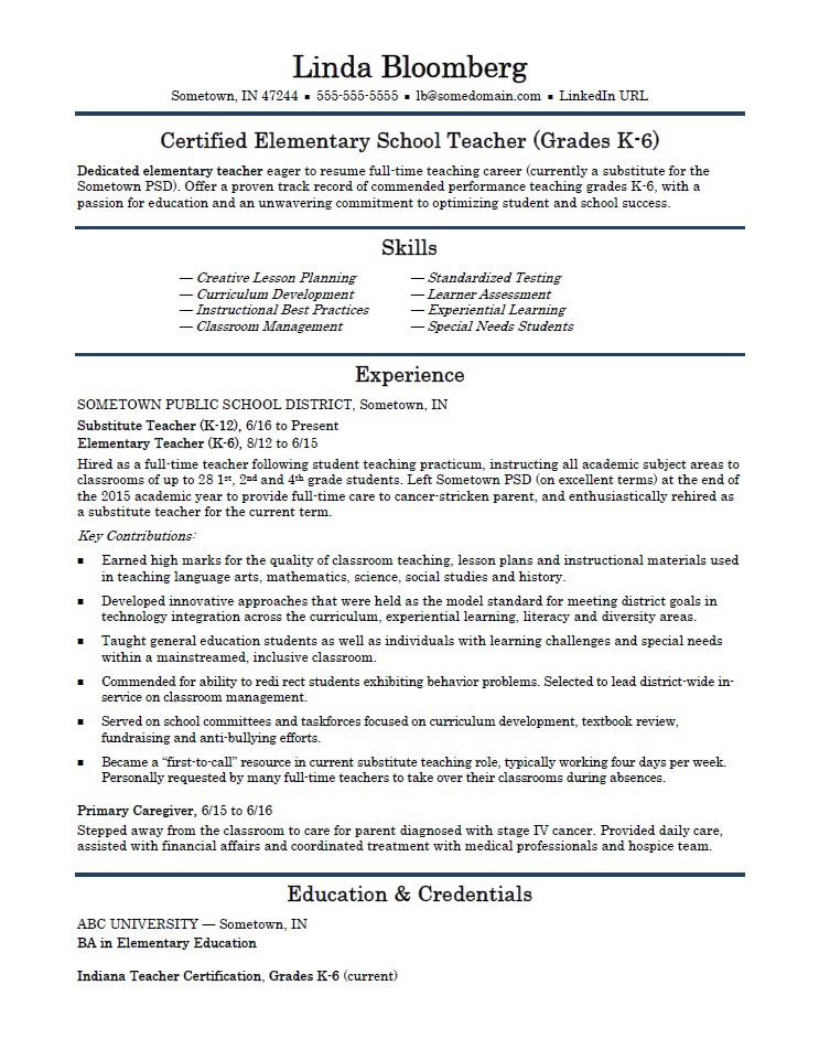 Elementary Teacher Resume Template Free