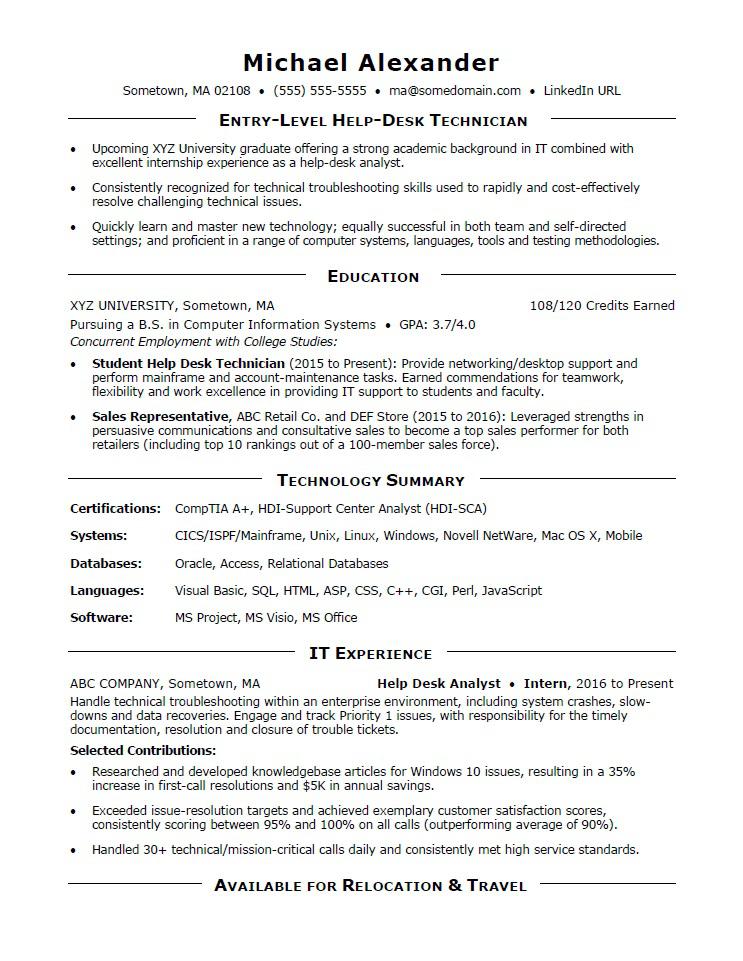 Entry Level IT Resume Sample