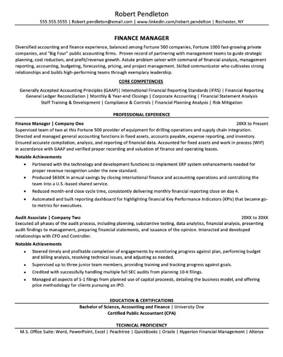 Finance Manager Resume Monster