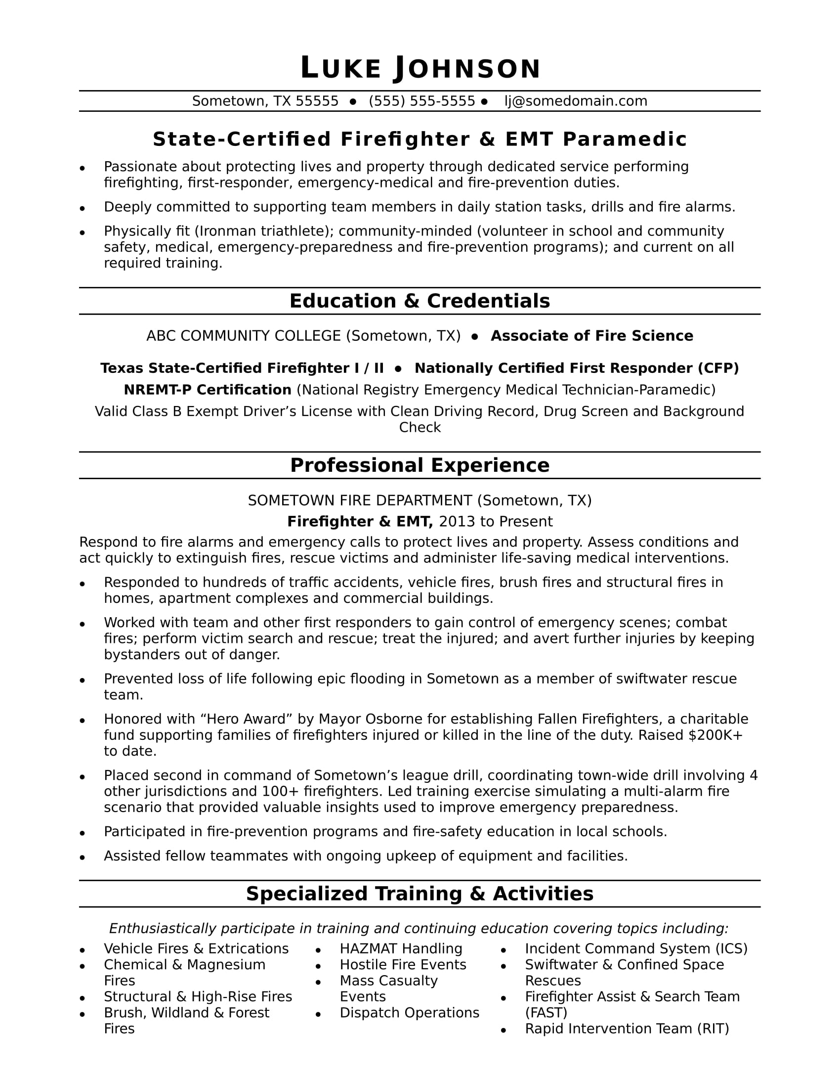 Firefighter Paramedic Job Description For Resume