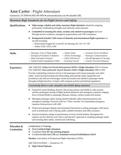 standard resume format for flight attendant